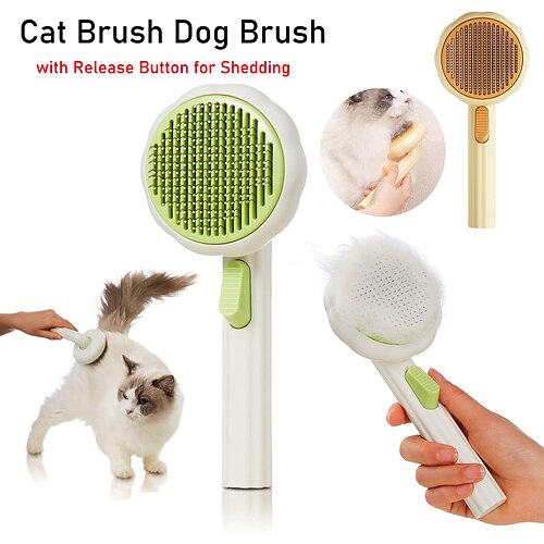 

escova de gato escova de cachorro com botão de liberação para derramamento, escova de cabelo de pente de gato autolimpante para gatos internos, kit de escova de depilação para cães, suprimentos para