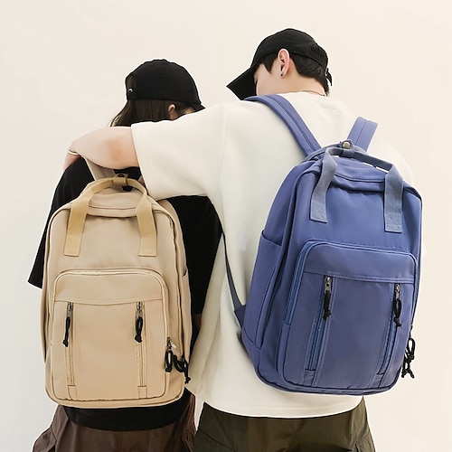 

Homens mochila Mochila funcional Escola Viajar Côr Sólida Tela de pintura Grande Capacidade Respirável Durável Ziper Preto Azul Marron