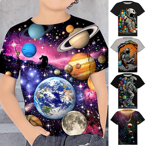 

Boys 3D Graphic Astronaut T shirt Tee Short Sleeve 3D Print Summer Spring Active Sports Fashion Polyester Kids 3-12 Years Outdoor Casual Daily Regular Fit