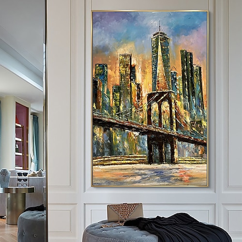 

pintura a óleo artesanal lona decoração da arte da parede abstrata arquitetura urbana ponte paisagem para decoração de casa rolou sem moldura pintura não esticada