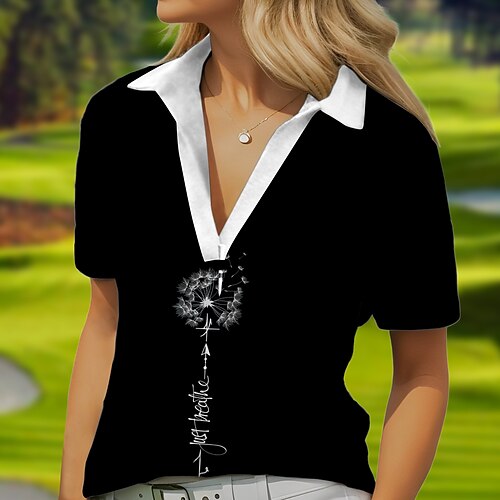 

Mulheres Camisa polo de caminhada Camisa de golfe Respirável Secagem Rápida Pavio Humido Manga Curta Vestuário de golfe Roupas de golfe Normal Em V Floral Verão Tênis Golfe Pickleball