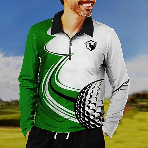 

Homens Camisa polo de caminhada Camisa de golfe Respirável Secagem Rápida Pavio Humido Manga Longa Vestuário de golfe Roupas de golfe Normal Zíper Estampado Primavera Outono Tênis Golfe Pickleball