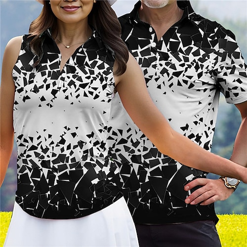 

Homens Mulheres Camisa polo de caminhada polo combinando Camisa de golfe Respirável Secagem Rápida Pavio Humido Manga Curta Vestuário de golfe Roupas de golfe Normal Estampado Verão Tênis Golfe