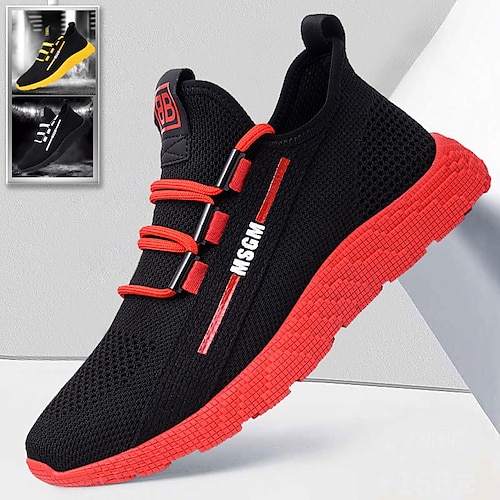 

Men's Sneakers Sporty Look Flyknit Shoes Sporty Casual Outdoor Daily Running Shoes Walking Shoes Mesh Breathable Comfortable Slip Resistant Black Yellow Red Color Block Summer Spring