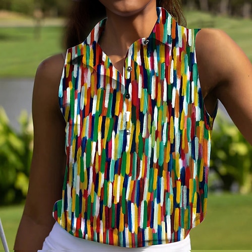 

Mulheres Camisa polo de caminhada Camisa de golfe Pólo de botões Respirável Secagem Rápida Pavio Humido Sem Manga Vestuário de golfe Roupas de golfe Normal Riscas Verão Tênis Golfe Pickleball