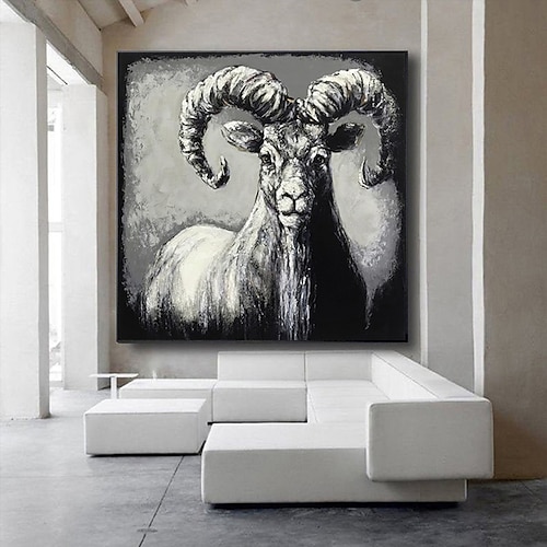 

pintura a óleo artesanal lona decoração da arte da parede moderno preto e branco abstrato animal antílope para decoração de casa rolou sem moldura pintura não esticada