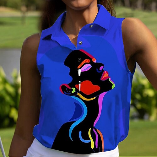 

Femme T-shirt POLO Chemise de golf Polo boutonné Respirable Séchage rapide Evacuation de l'humidité Sans Manches Vêtements de golf Top Standard Imprimé Eté Tennis Le golf Pickleball