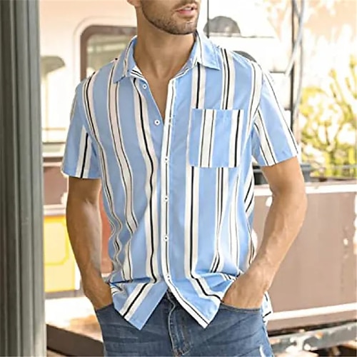 

Homens Camisa Social Camisa havaiana Listrado Estampas Abstratas Aberto para a Lateral Azul Ao ar livre Rua Manga Curta Imprimir Roupa Moda Designer Casual Macia