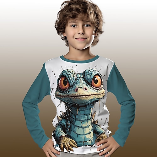 

Boys T shirt Long Sleeve T shirt Tee Graphic Cartoon Crocodile 3D Print Sports Fashion Streetwear Polyester Outdoor Casual Daily Kids Crewneck 3-12 Years 3D Printed Graphic Regular Fit Shirt