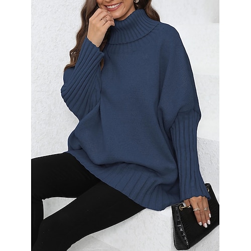 

Damen Pullover Strickwaren Gerippt Stricken überdimensional Feste Farbe Rollkragen Stilvoll Brautkleider schlicht Outdoor Heim Sommer Herbst Schwarz Wein Armeegrün Einheitsgröße