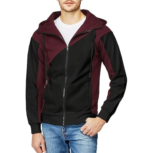 

Men's Hoodie Zip Up Hoodies Wine Red Blue Light Grey Dark Gray Hooded Color Block Pocket Sports Outdoor Daily Sports Streetwear Cool Casual Spring Fall Clothing Apparel Hoodies Sweatshirts