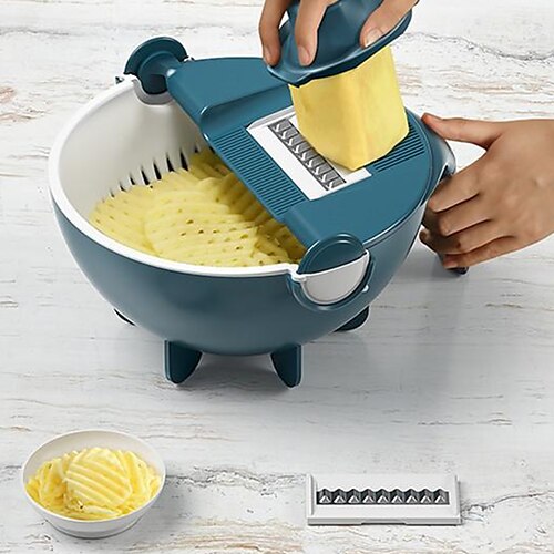 9-in-1 Multi-functional Rotate Vegetable Cutter Manual Slicer Fruit Cutter  Mandoline Choppers Veggie Fruit Shredder Grater Large Capacity Vegetable