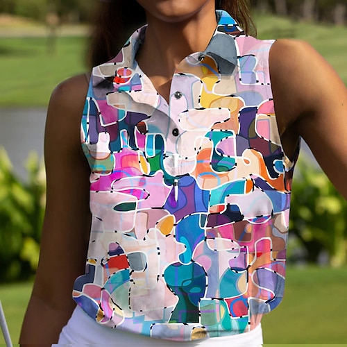 

Damen poloshirt Golfhemd Geknöpftes Poloshirt Atmungsaktiv Schnelltrocknend Feuchtigkeitsableitung Ärmellos Golfbekleidung Golfkleidung Regular Fit Bedruckt Sommer Tennis Golfspiel Pickleball