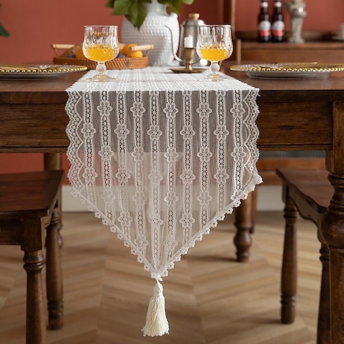 

chemin de table en dentelle blanc printemps chemin de table à manger boho décor de drapeau de table, décorations de table pour les vacances de fête de weddig