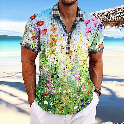 

Herren Hemd leinenhemd Blumen Grafik-Drucke Umlegekragen Gelb Blau Grün Outdoor Strasse Kurze Ärmel Bedruckt Bekleidung Leinen Modisch Designer Brautkleider schlicht Weich