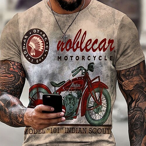 

Voor heren T-shirt Motorfiets T-shirt Grafisch Motor Lente zomer Buiten Dagelijks Sport Modieus Ontwerper Vintage Strakke ronde hals Korte mouw Kleding 3D-afdrukken Lichtgeel Lichtbruin Donker Bruin