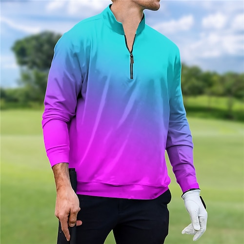 

Women's Polo Shirt Golf Shirt Breathable Quick Dry Moisture Wicking Long Sleeve Golf Apparel Golf Clothes Regular Fit Zipper Stand Collar Color Gradient Spring Autumn Tennis Golf Pickleball