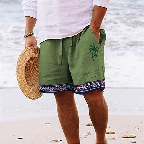 

Men's Shorts Summer Shorts Beach Shorts Drawstring Elastic Waist 3D Print Graphic Coconut Tree Geometry Breathable Soft Short Casual Daily Holiday Streetwear Hawaiian White Yellow Micro-elastic