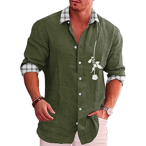 

Homens Camisa Social camisa de linho Floral Estampas Abstratas Aberto para a Lateral Azul Marron Verde Ao ar livre Rua Manga Longa Imprimir Roupa Linho Moda Roupa de rua Designer Casual