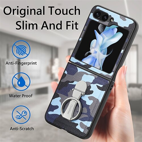 

téléphone Coque Pour Samsung Galaxy Retournement Z 5 Coque Arriere Portable Etanche Anneau de Maintien Camouflage TPU faux cuir