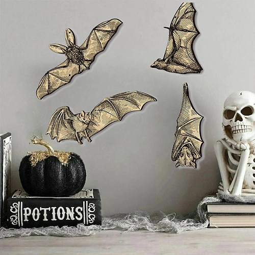 

1 Set Halloween-Wanddekoration aus Holz mit Fledermaus-Girlande, Halloween-Girlande, Bohemian-Dekor, hängende Dekoration für die Haustür, gruselige Veranda-Dekoration für Bauernhaus, Zuhause, Bar,