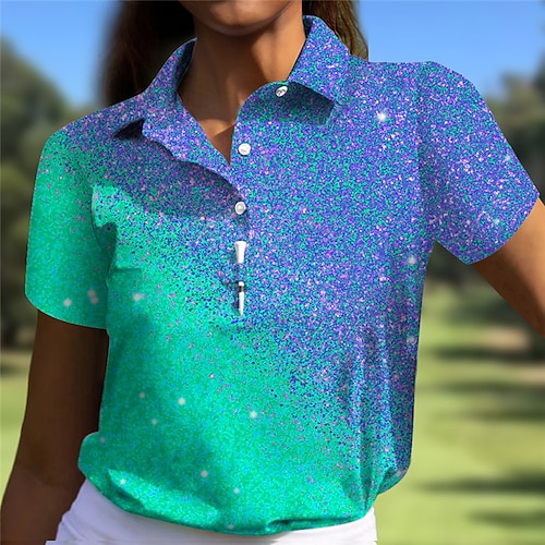 

Women's Golf Polo Shirt Violet Pink Light Green Short Sleeve Sun Protection Top Color Gradient Ladies Golf Attire Clothes Outfits Wear Apparel