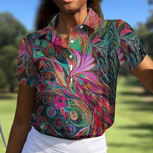 

Mujer Camisas de polo Camiseta de golf Polo con botones Transpirable Secado rápido Dispersor de humedad Manga Corta Ropa de golf ropa de golf Ajuste regular Floral Verano Tenis Golf pepinillo