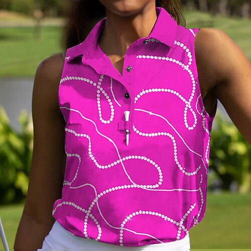 

Mulheres Camisa polo de caminhada Camisa de golfe Pólo de botões Respirável Secagem Rápida Pavio Humido Sem Manga Vestuário de golfe Roupas de golfe Normal Estampado Verão Tênis Golfe Pickleball