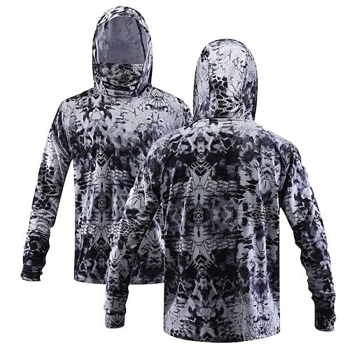 Men's Fishing Shirt Hooded Outdoor Long Sleeve UV Protection Breathable  Quick Dry Lightweight Sweat wicking Top Spring Autumn Outdoor Fishing  Camping & Hiking Black White Red 2024 - $23.99