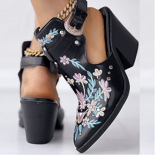 

Mulheres Sandálias Botas Sandálias de calcanhar Sandálias de Salto Tamanhos Grandes Diário Caminhada Inverno Bordado Flor Calcanhar cônico Dedo Fechado Elegante Casual Conforto Caminhada Couro