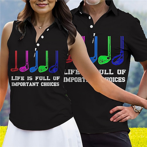 

Homens Mulheres Camisa polo de caminhada polo combinando Camisa de golfe Respirável Secagem Rápida Pavio Humido Manga Curta Vestuário de golfe Roupas de golfe Normal Estampado Verão Tênis Golfe