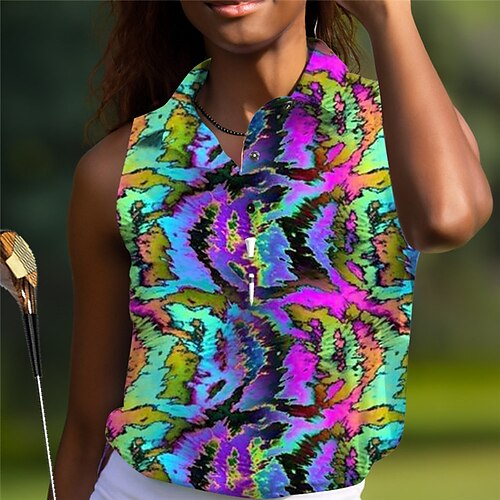 

Mulheres Camisa polo de caminhada Camisa de golfe Pólo de botões Respirável Secagem Rápida Pavio Humido Sem Manga Vestuário de golfe Roupas de golfe Normal Estampado Verão Tênis Golfe Pickleball