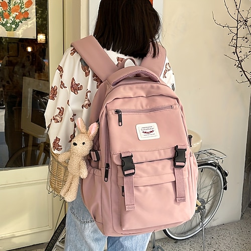 

Hombre Mujer Chico mochila Mochila Escolar Escuela Diario Color sólido Nailon A prueba de resbalones Ajustable Gran Capacidad Cremallera Negro Blanco Rosa