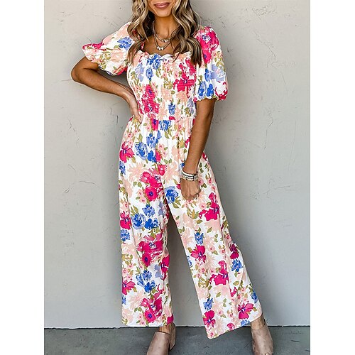 

Mujer Mono Estampado Floral Cuello Barco Vacaciones Calle Diario Ajuste regular Manga Corta Rosa S M L Verano