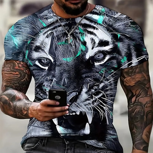 

Homme T shirt Tee Graphic Animal tigre Col Ras du Cou Vêtement Tenue 3D effet Extérieur du quotidien Manche Courte Imprimer Mode Design Rétro Vintage