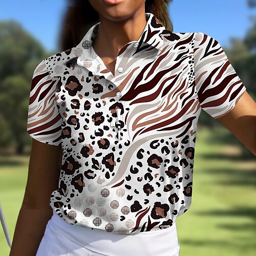 

Mujer Camisas de polo Camiseta de golf Polo con botones Transpirable Secado rápido Dispersor de humedad Manga Corta Ropa de golf ropa de golf Ajuste regular Leopardo Impreso Verano Tenis Golf