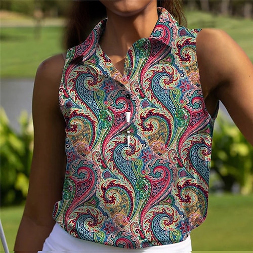 

Mulheres Camisa polo de caminhada Camisa de golfe Pólo de botões Respirável Secagem Rápida Pavio Humido Sem Manga Vestuário de golfe Roupas de golfe Normal Estampado Cashemere Verão Tênis Golfe