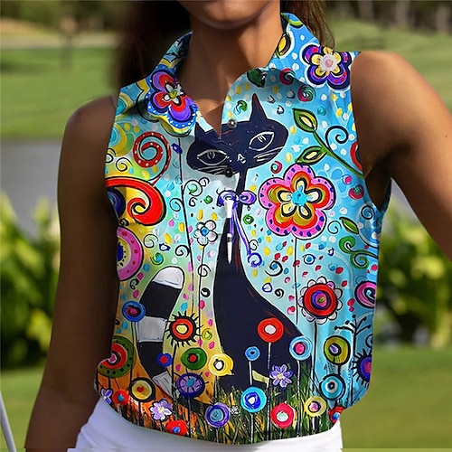 

Femme T-shirt POLO Chemise de golf Polo boutonné Respirable Séchage rapide Evacuation de l'humidité Sans Manches Vêtements de golf Top Standard Animal Floral Eté Tennis Le golf Pickleball