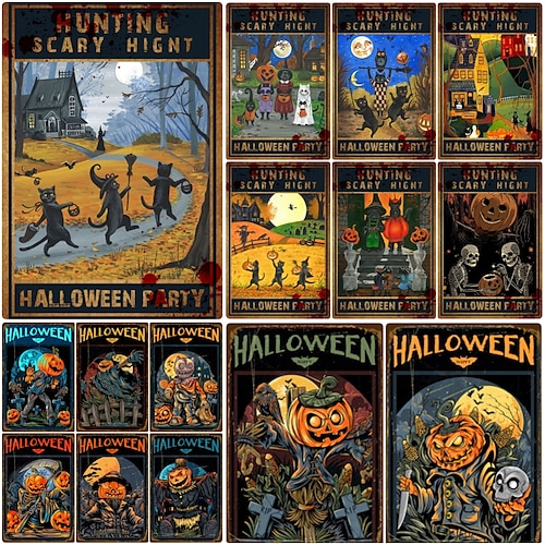 Vintage Halloween Pumpkin Sign Party Decoration Wall Poster