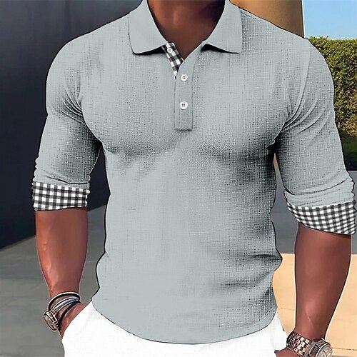 

Hombre Polos con botones POLO Casual Deportes Diseño Manga Larga Moda Básico Plano Botón Verano Ajuste regular Vino Blanco Azul Piscina Marrón Gris Polos con botones