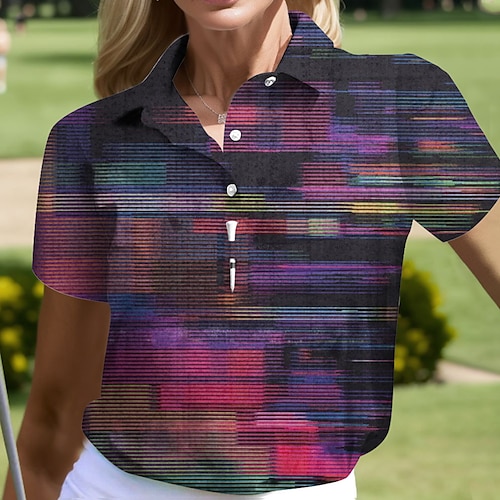 

Damen poloshirt Golfhemd Geknöpftes Poloshirt Atmungsaktiv Schnelltrocknend Feuchtigkeitsableitung Kurzarm Golfbekleidung Golfkleidung Regular Fit Geometrisch Sommer Tennis Golfspiel Pickleball