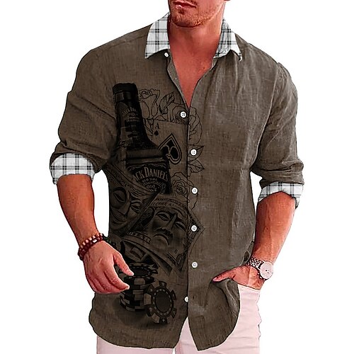 

Homens Camisa Social camisa de linho Abstrato Estampas Abstratas Vintage Aberto para a Lateral Azul Marron Verde Ao ar livre Rua Manga Longa Imprimir Roupa Linho Moda Roupa de rua Designer Casual