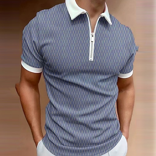 Polo Shirts For Men Spring Summer Fashion Lapel Zipper Short Sleeve Printed  Shirt Top Mens Shirts 