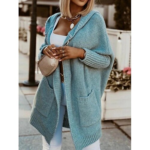 

Mulheres Sueter Cardigan Saltador Crochê Tricotar Túnica Bolsos Côr Sólida Com Capuz à moda Casual Ao ar livre Diário Manga Morcego Verão Outono Amarelo Roxo S M L