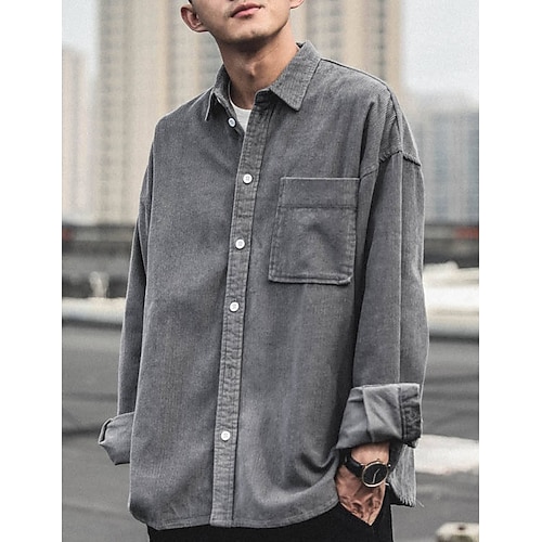  Per uomo Camicia di Velluto a Coste Giacca camicia Sopracamicia Semplice All'aperto Quotidiano Nero Caffè Grigio Manica Lunga Bavero Primavera & Autunno Abbigliamento Tasca
