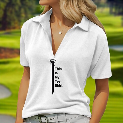 

Femme T-shirt POLO Chemise de golf Respirable Séchage rapide Evacuation de l'humidité Manche Courte Vêtements de golf Top Standard Col en V Lettre Eté Tennis Le golf Pickleball