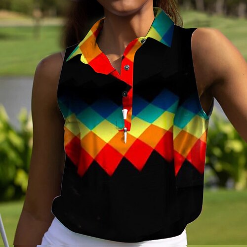 

Women's Polo Shirt Golf Shirt Button Up Polo Breathable Quick Dry Moisture Wicking Sleeveless Golf Apparel Golf Clothes Regular Fit Geometry Summer Tennis Golf Pickleball