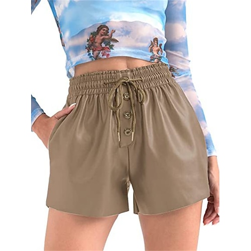 

Damen Shorts Kurze Hosen Hose Kunstleder Schwarz Khaki Hoher Taillenbund Aktiv Einfach Brautkleider schlicht Urlaub Casual Wochenende Tasche Kurz Atmungsaktivität Glatt S M L XL 2XL