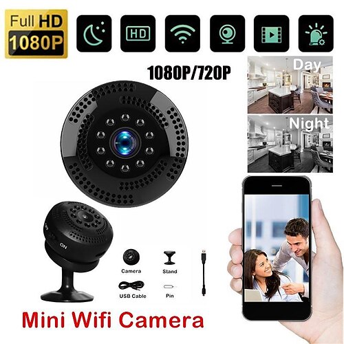 

Full HD 1080p/720p Mini-Kamera WLAN-Kamera Fernüberwachung Home Security Nachtsicht-Videorecorder Weitwinkel-IP-Nanny-Cam