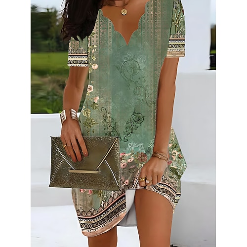 

Damen Lässiges Kleid Sommerkleid Kleid drucken Blumen Bedruckt Gezackter Hals Minikleid Aktiv Modisch Outdoor Täglich Kurzarm Regular Fit Schwarz Weiß Rosa Sommer Frühling S M L XL XXL